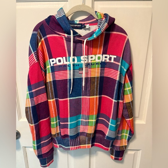 Polo Sport Ralph Lauren madras plaid hoodie sweatshirt men’s size xxs xx-small